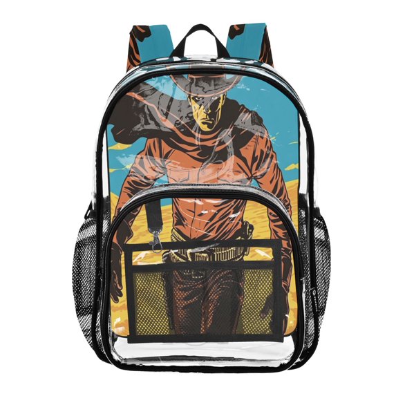 Iauyy Clear Backpack Heavy Duty PVC Transparent Backpack for College Workplace, Desert Gunslinger