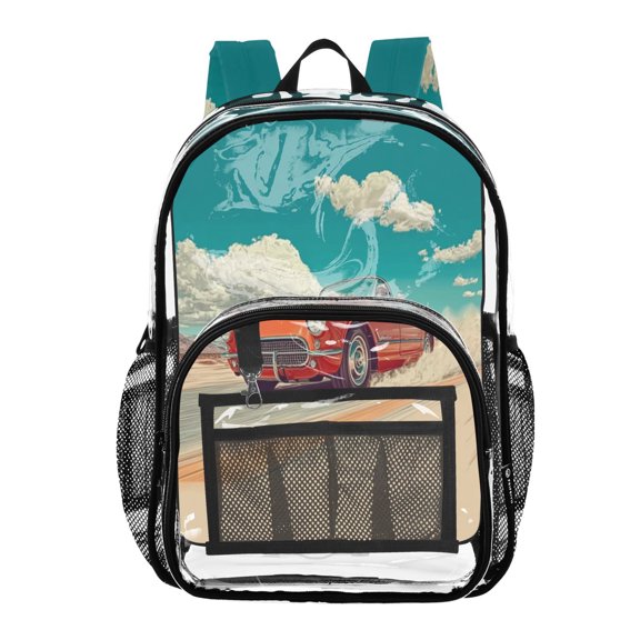 Iauyy Clear Backpack Heavy Duty PVC Transparent Backpack for College Workplace, Desert Highway Pattern