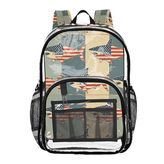 Iauyy Clear Backpack Heavy Duty PVC Transparent Backpack for College Workplace, Flag Sea-fish Print
