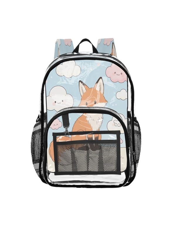 Clear Backpack Heavy Duty PVC Transparent Backpack for College Workplace, Fox Animation