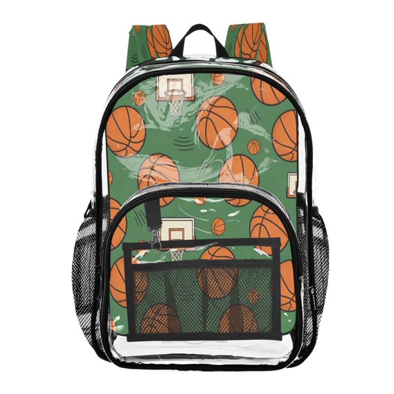 Iauyy Clear Backpack Heavy Duty PVC Transparent Backpack for College Workplace, Green Basketball