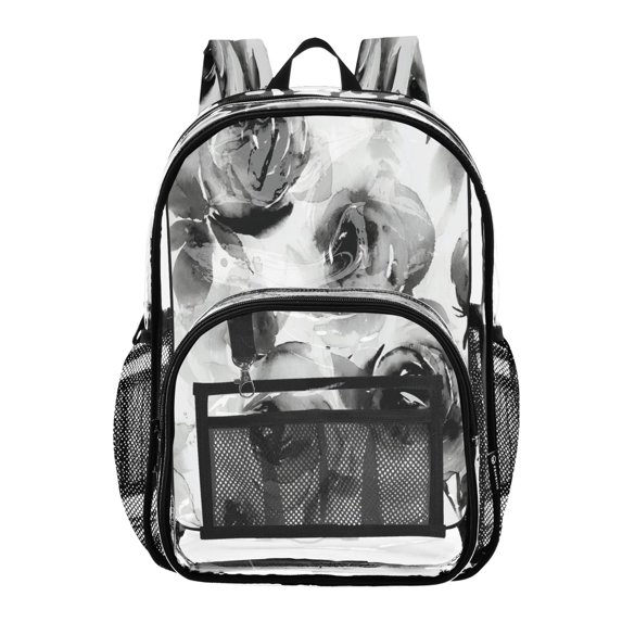 Iauyy Clear Backpack Heavy Duty PVC Transparent Backpack for College Workplace, Ink Rose