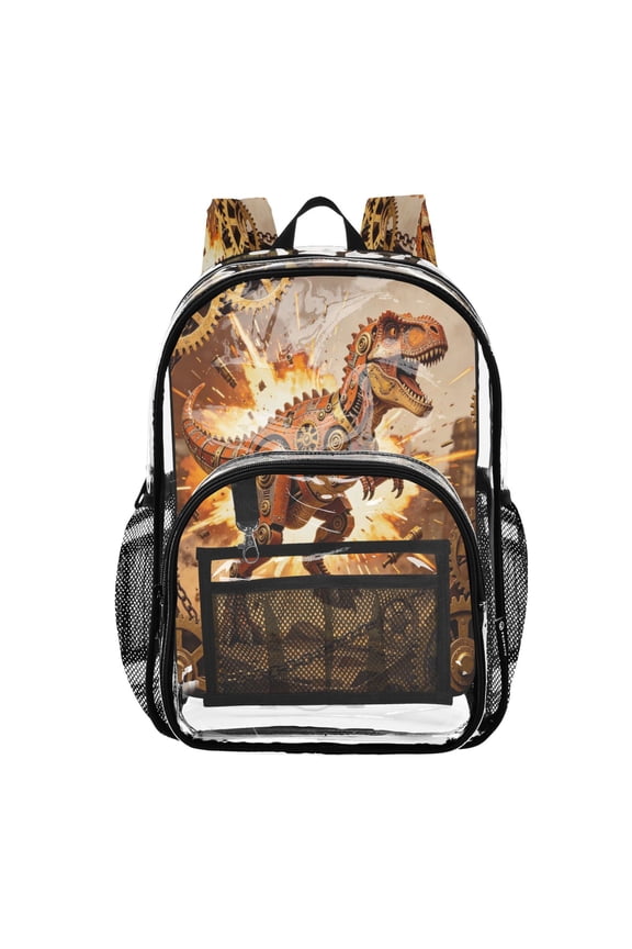 Clear Backpack Heavy Duty PVC Transparent Backpack for College Workplace, Mechanical T-rex