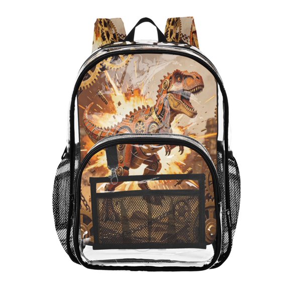 Iauyy Clear Backpack Heavy Duty PVC Transparent Backpack for College Workplace, Mechanical T-rex