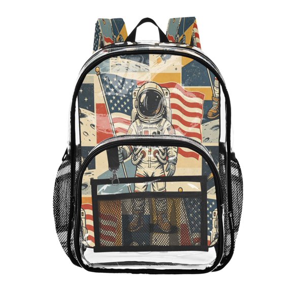 Iauyy Clear Backpack Heavy Duty PVC Transparent Backpack for College Workplace, Moon Landing
