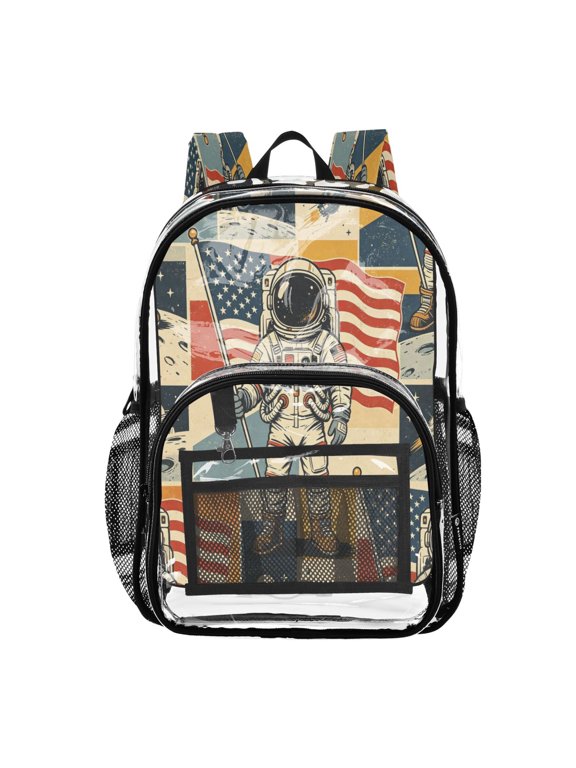 Clear Backpack Heavy Duty PVC Transparent Backpack for College Workplace, Moon Landing