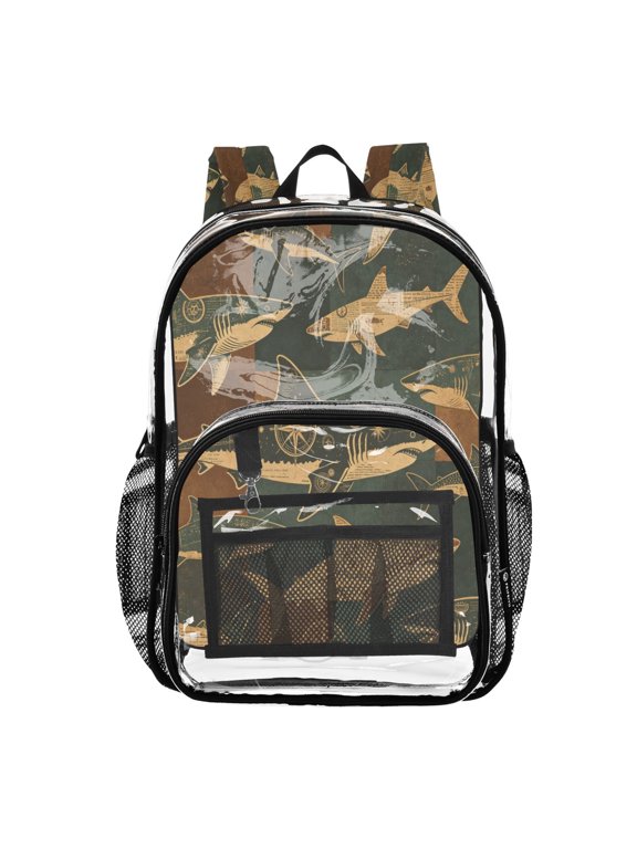 Clear Backpack Heavy Duty PVC Transparent Backpack for College Workplace, Nautical Art Pattern