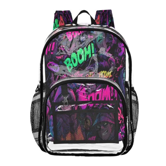 Iauyy Clear Backpack Heavy Duty PVC Transparent Backpack for College Workplace, Neon Hues