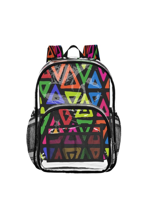 Clear Backpack Heavy Duty PVC Transparent Backpack for College Workplace, Neon-colored Triangle