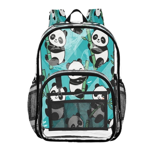 Iauyy Clear Backpack Heavy Duty PVC Transparent Backpack for College Workplace, Panda Pattern