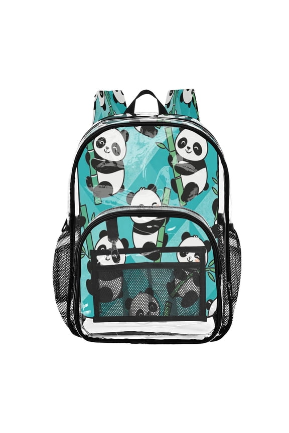 Clear Backpack Heavy Duty PVC Transparent Backpack for College Workplace, Panda Pattern