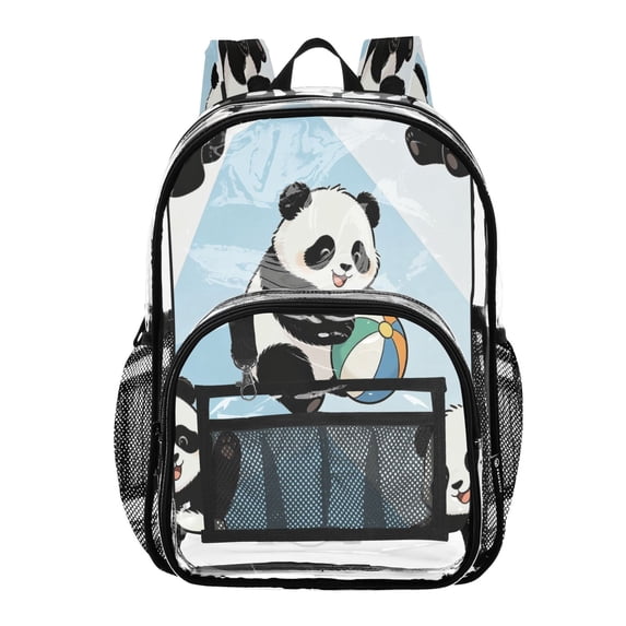 Iauyy Clear Backpack Heavy Duty PVC Transparent Backpack for College Workplace, Panda Playtime