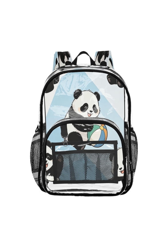 Clear Backpack Heavy Duty PVC Transparent Backpack for College Workplace, Panda Playtime