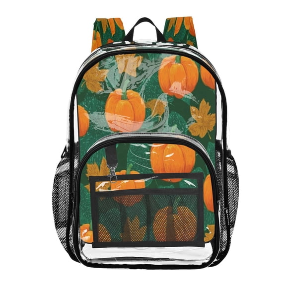 Iauyy Clear Backpack Heavy Duty PVC Transparent Backpack for College Workplace, Pumpkins and Autumn