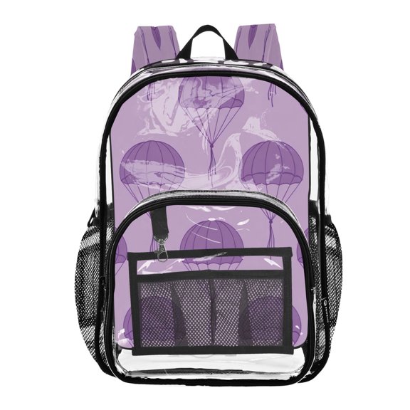 Iauyy Clear Backpack Heavy Duty PVC Transparent Backpack for College Workplace, Purple Parachute