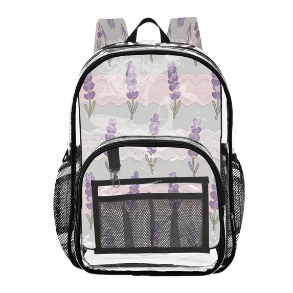Iauyy Clear Backpack Heavy Duty PVC Transparent Backpack for College Workplace, Purple Reed Grass