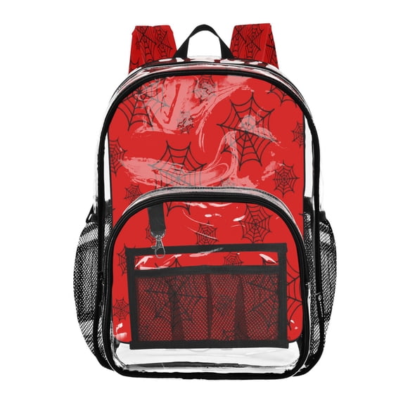 Iauyy Clear Backpack Heavy Duty PVC Transparent Backpack for College Workplace, Red Web