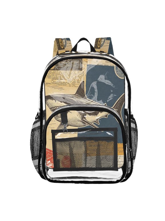 Clear Backpack Heavy Duty PVC Transparent Backpack for College Workplace, Retro Poster Sea-fish