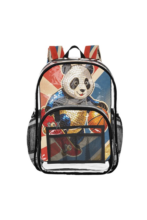Clear Backpack Heavy Duty PVC Transparent Backpack for College Workplace, Skate Panda Hoop