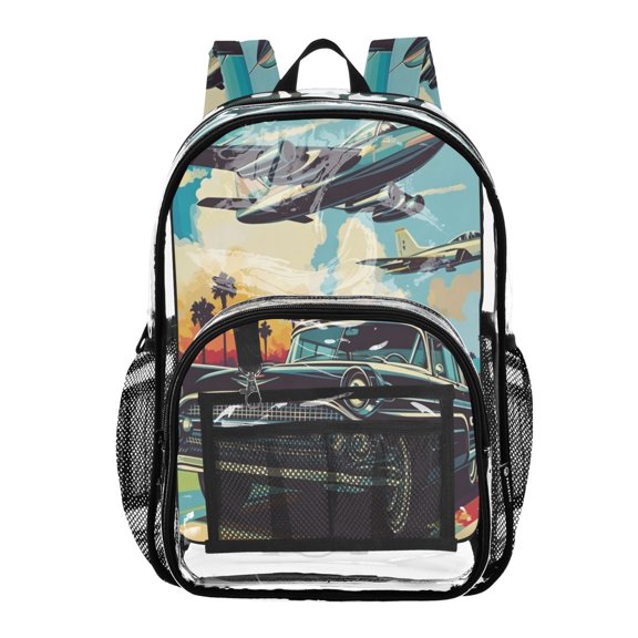 Iauyy Clear Backpack Heavy Duty PVC Transparent Backpack for College Workplace, Sky & Road