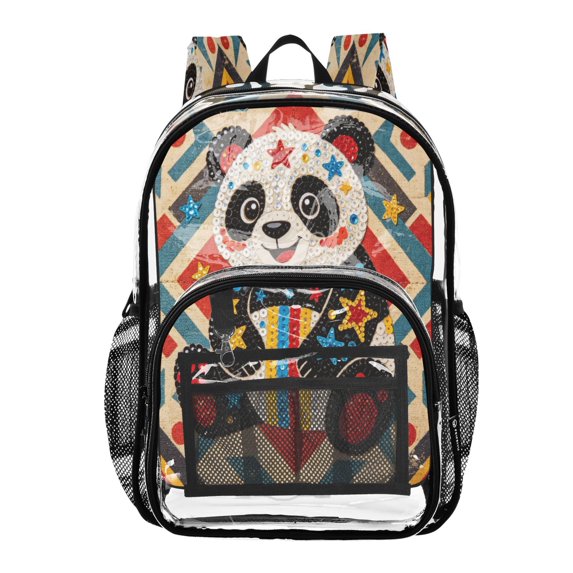 Iauyy Clear Backpack Heavy Duty PVC Transparent Backpack for College Workplace, Star Panda Art