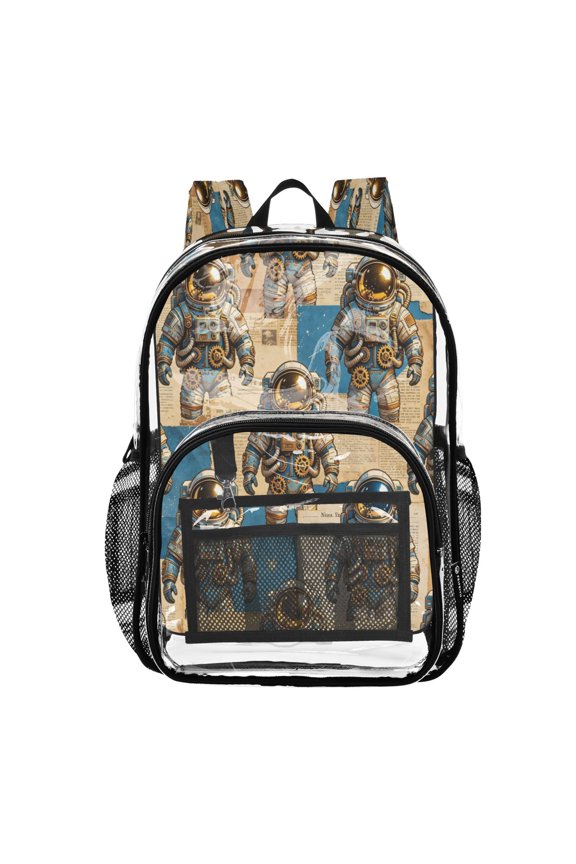 Clear Backpack Heavy Duty PVC Transparent Backpack for College Workplace, Steampunk Astro