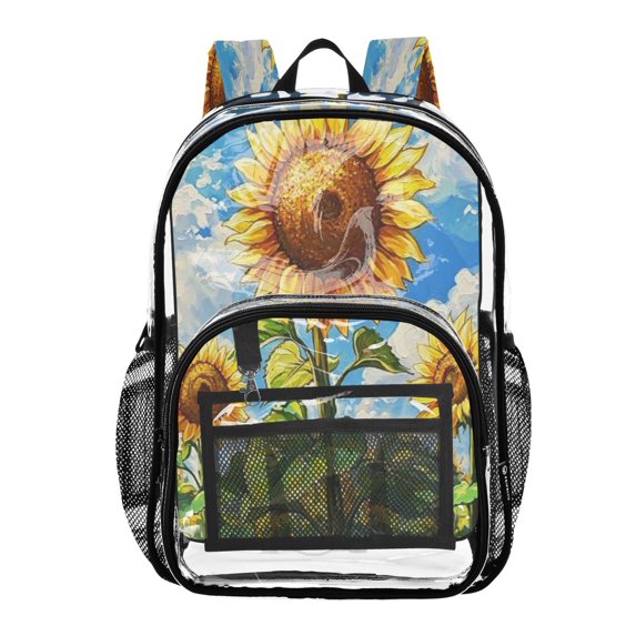 Iauyy Clear Backpack Heavy Duty PVC Transparent Backpack for College Workplace, Sunny Blooms