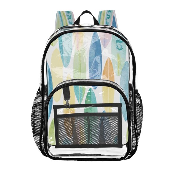 Iauyy Clear Backpack Heavy Duty PVC Transparent Backpack for College Workplace, Surfboard