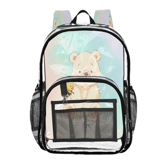 Iauyy Clear Backpack Heavy Duty PVC Transparent Backpack for College Workplace, Teddy Bear