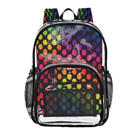 Iauyy Clear Backpack Heavy Duty PVC Transparent Backpack for College Workplace, The Presented Colorful Dots