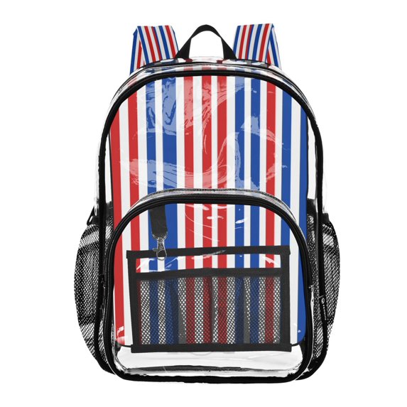 Iauyy Clear Backpack Heavy Duty PVC Transparent Backpack for College Workplace, Three-color Vertical Stripes