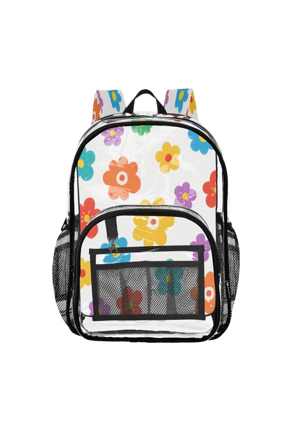 Clear Backpack Heavy Duty PVC Transparent Backpack for College Workplace, White Floral Background