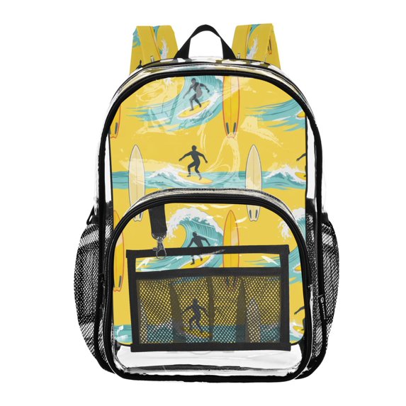 Iauyy Clear Backpack Heavy Duty PVC Transparent Backpack for College Workplace, Yellow Surfing