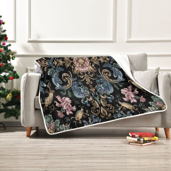 Iauyy Complex Baroque Style Blanket ,Arctic Wool Throw Blankets All Season Bed Blanket for Couch Sofa Decoration Christmas Gifts 60x80 in