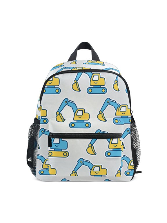 Cute Digger Design Backpack for Girls/Boys with Name Tag—Front-closure buttons for ages 3–8year