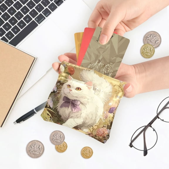 Iauyy Cute Wallet -Ejector Clip Design Inner Suede Material for Other Jewelry Women's Coin Purses&Pouches Wallets, Card Cases&Money Organizers ,White Cat with Long Fur