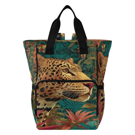 Iauyy Diaper Bag Backpack, 15L Large Capacity Diaper Bag Tote, Nylon Fabric for Outdoor Travel Shopping, Beautiful Leopard Pattern