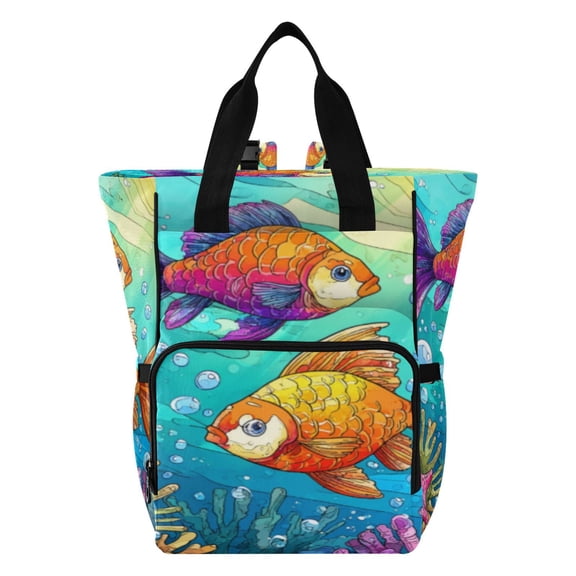 Iauyy Diaper Bag Backpack, 15L Large Capacity Diaper Bag Tote, Nylon Fabric for Outdoor Travel Shopping, Colorful Fish Pattern