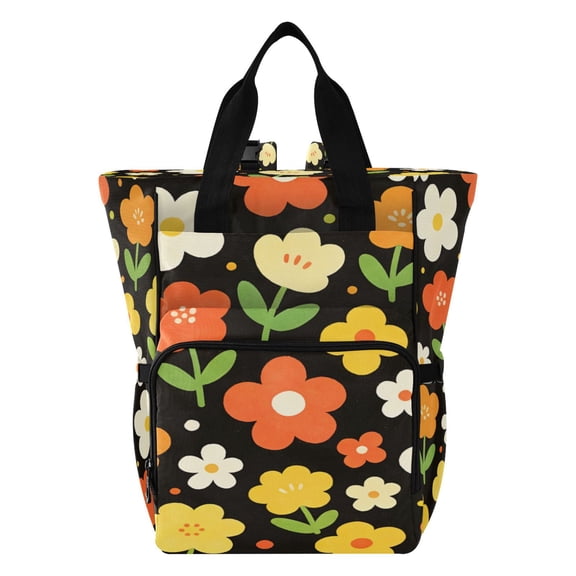 Iauyy Diaper Bag Backpack, 15L Large Capacity Diaper Bag Tote, Nylon Fabric for Outdoor Travel Shopping, Various Flower Patterns
