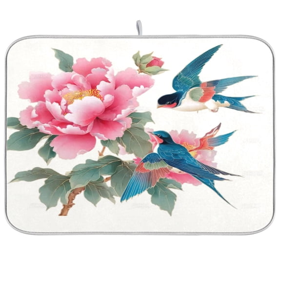 Iauyy Dish Drying Mat for Kitchen Counter, Super Absorbent & Hanging 16x18 / 18x24 Inch (S/M), Barn Swallow