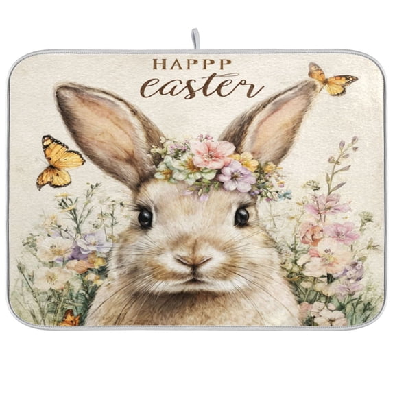 Iauyy Dish Drying Mat for Kitchen Counter, Super Absorbent & Hanging 16x18 / 18x24 Inch (S/M), Cute Rabbit-a