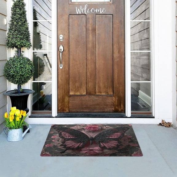 Iauyy Doormat Outdoor Indoor Non-Slip Washable Welcome Mat,Low-Profile 32x20in Door Mat for Pet Mat Front Back Door and Entryway,Baroque-style Butterfly