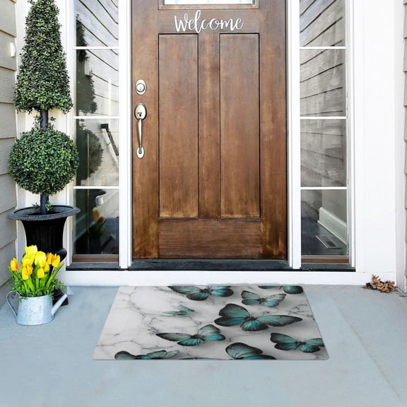 Iauyy Doormat Outdoor Indoor Non-Slip Washable Welcome Mat,Low-Profile 32x20in Door Mat for Pet Mat Front Back Door and Entryway,Brightly Colored Blue