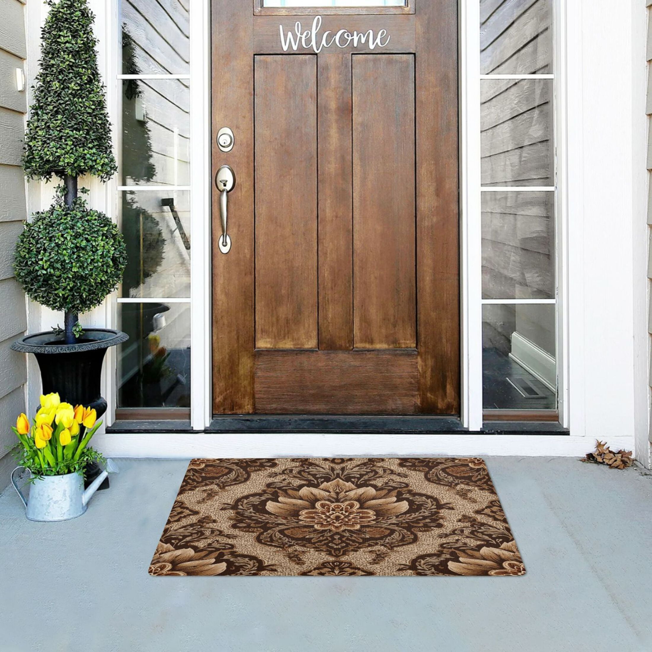 Iauyy Doormat Outdoor Indoor Non-Slip Washable Welcome Mat,Low-Profile 32x20in Door Mat for Pet Mat Front Back Door and Entryway,Brown Blended with Light Colors
