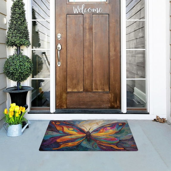 Iauyy Doormat Outdoor Indoor Non-Slip Washable Welcome Mat,Low-Profile 32x20in Door Mat for Pet Mat Front Back Door and Entryway,Butterfly with The Pattern