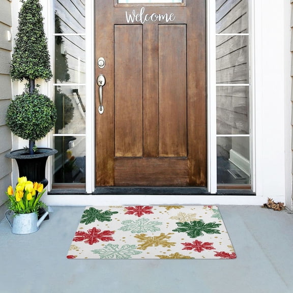 Iauyy Doormat Outdoor Indoor Non-Slip Washable Welcome Mat,Low-Profile 32x20in Door Mat for Pet Mat Front Back Door and Entryway,Design for The Winter Season