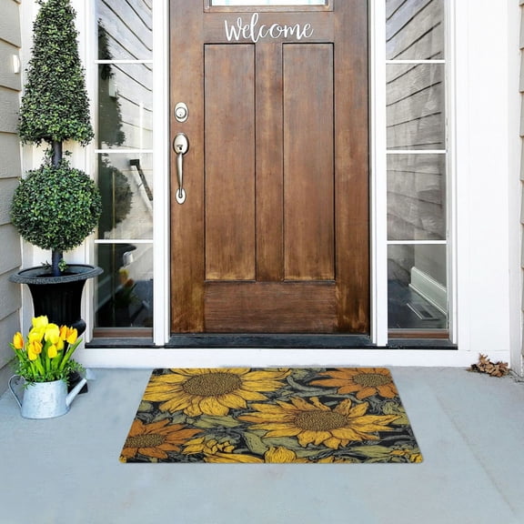Iauyy Doormat Outdoor Indoor Non-Slip Washable Welcome Mat,Low-Profile 32x20in Door Mat for Pet Mat Front Back Door and Entryway,Drawn with Black Ink Lines