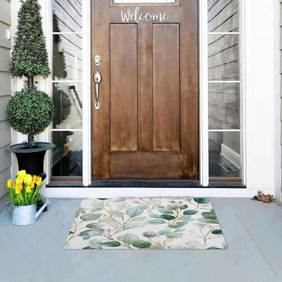 Iauyy Doormat Outdoor Indoor Non-Slip Washable Welcome Mat,Low-Profile 32x20in Door Mat for Pet Mat Front Back Door and Entryway,Eucalyptus Leaves and Branches