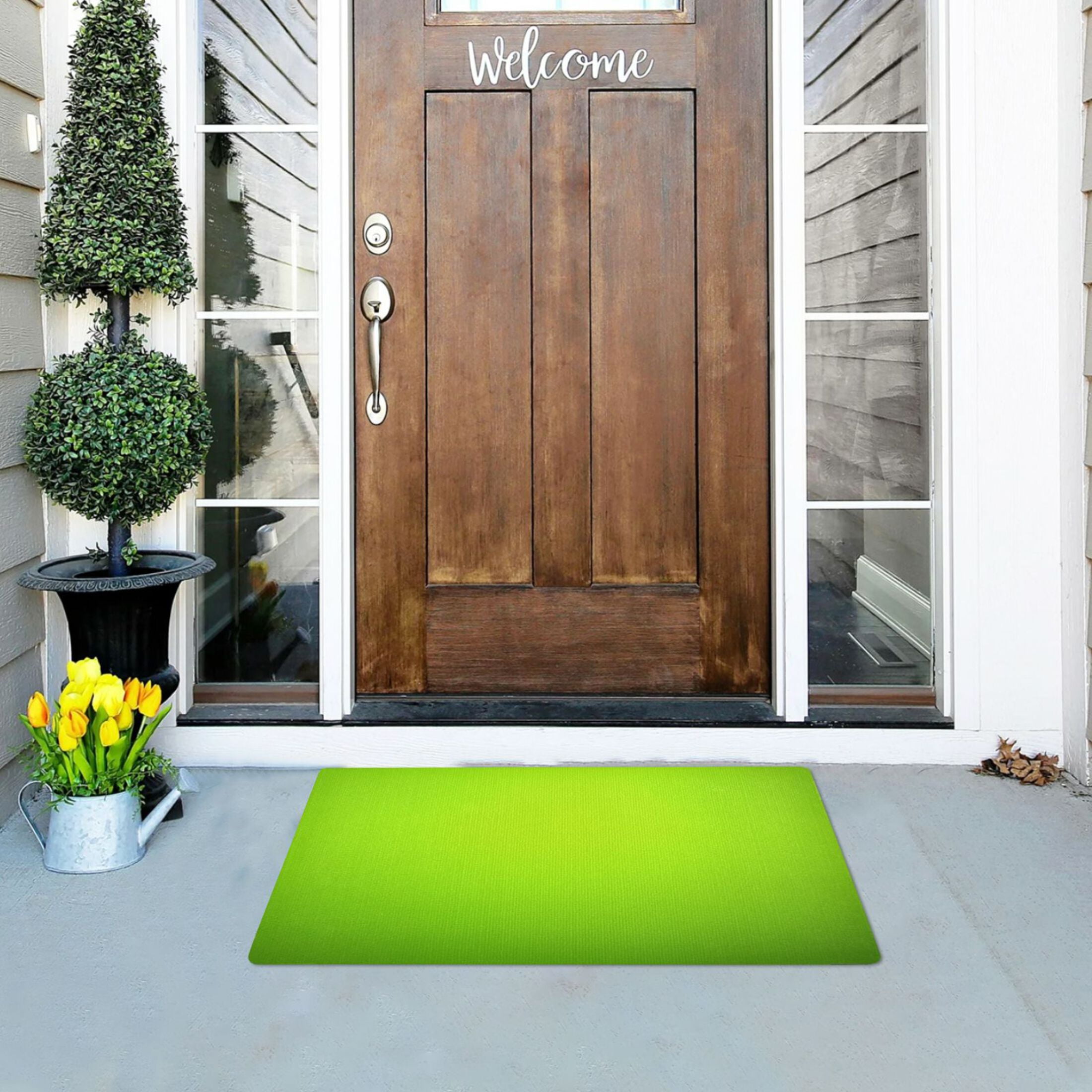 Iauyy Doormat Outdoor Indoor Non-Slip Washable Welcome Mat,Low-Profile 32x20in Door Mat for Pet Mat Front Back Door and Entryway,Lime Green Background