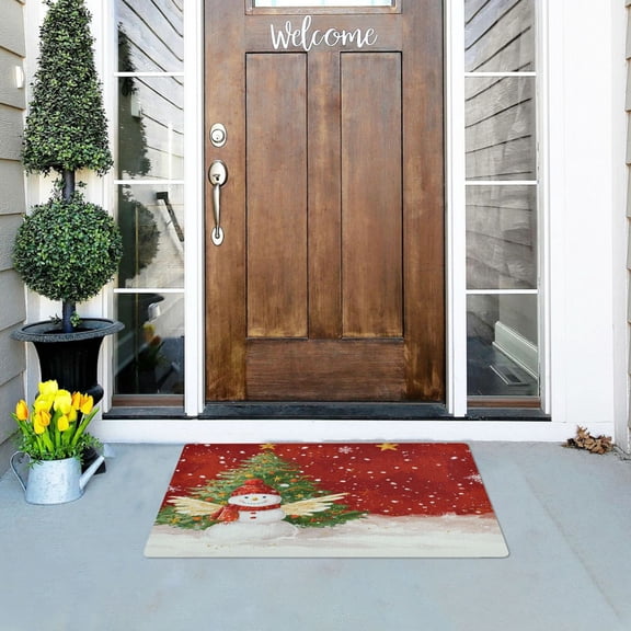 Iauyy Doormat Outdoor Indoor Non-Slip Washable Welcome Mat,Low-Profile 32x20in Door Mat for Pet Mat Front Back Door and Entryway,Red and Yellow Ribbons